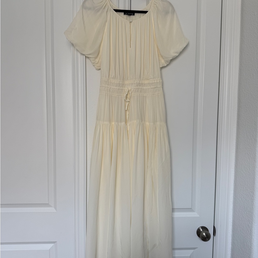 J. Crew Cream Ruffled Maxi Sundress with Puff Sleeves